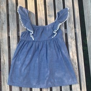 Blue Tank Top with White Pom Poms